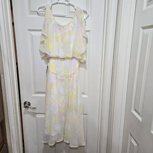 Modcloth dress womens size small yellow pink flutter of flattery midi dress - Picture 6 of 6